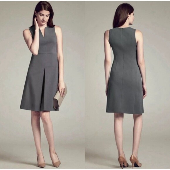 MM LaFluer Cheri Midi Dress Size 12 Gray Fit & Flare Stretch Sleeveless Back Zip - Picture 1 of 13